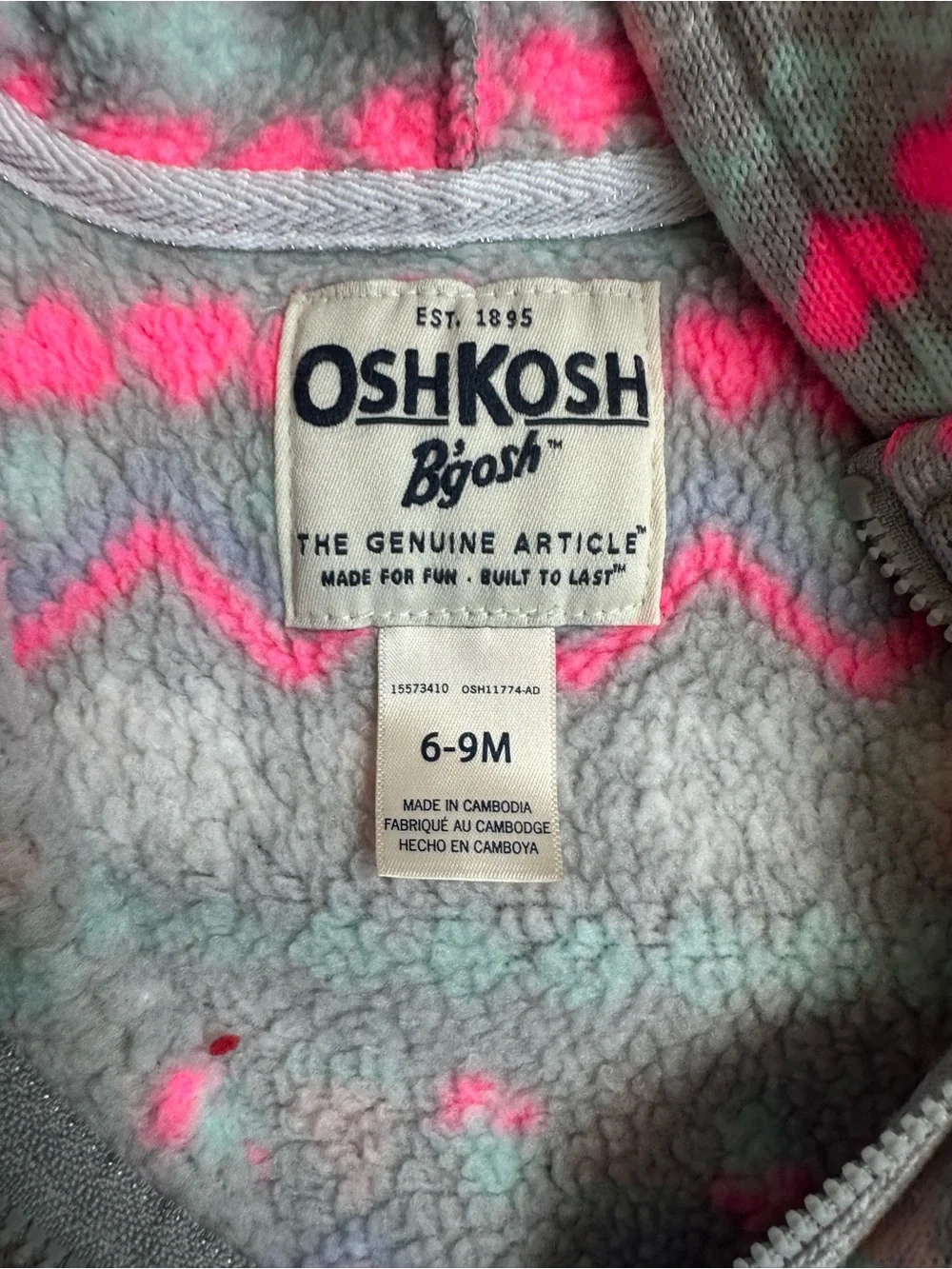 OshKosh B'gosh Gray & Pink Fair Isle Hooded Zip Sweater